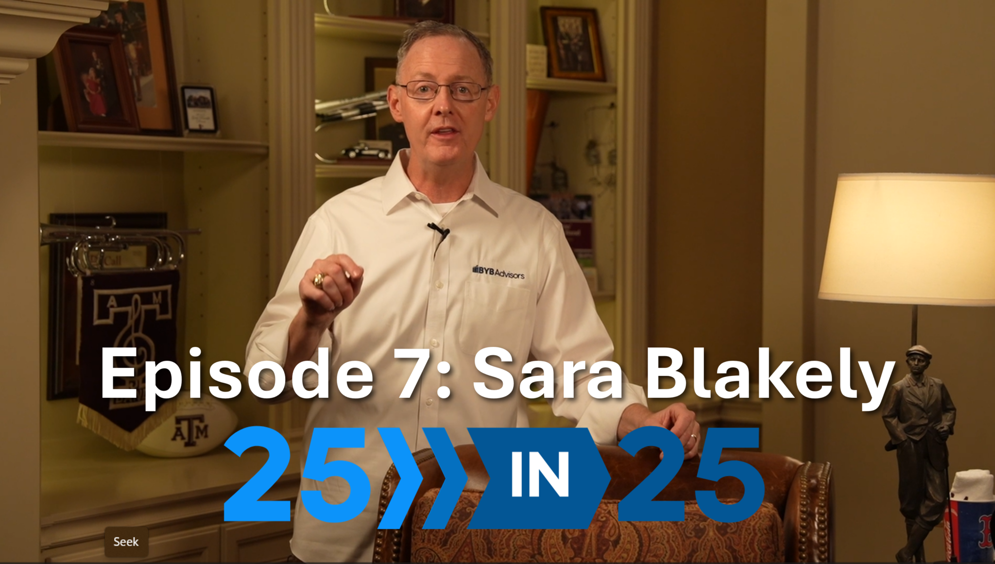 Chris Alexander stands in his study and discusses Sara Blakely